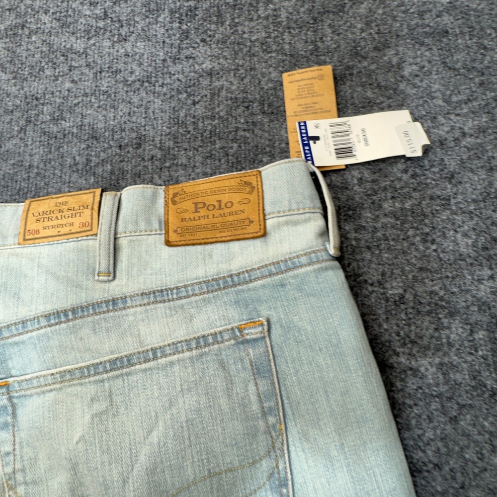 Polo Ralph Lauren Jeans Mens 50x30 Blue Varick Slim Straight Stretch Denim NWT